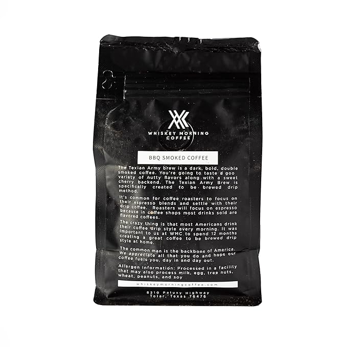 Whiskey Morning Coffee Texian Army Brew Double Smoked Whole Bean Coffee Fire Roasted with Pecan Wood &amp Cold Smoked with Cherry Wood Small Batch Texas Roasted Bold &amp Smooth Medium Roast 10