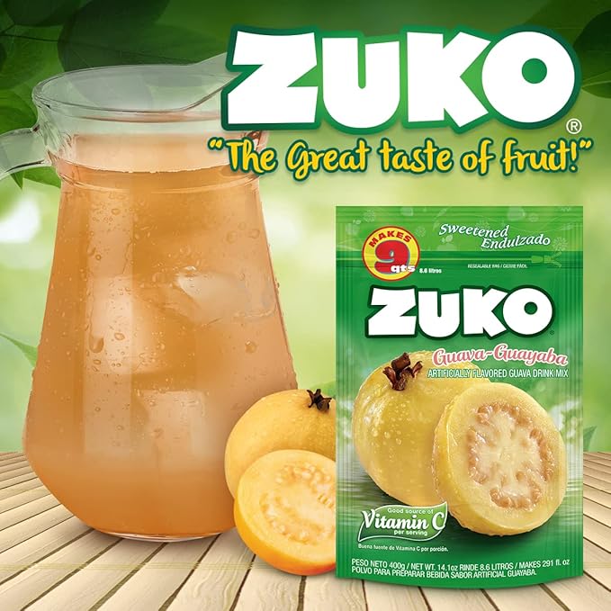 Zuko Guava Instant Powder Drink | Family Pack | No Sugar Needed | Vitamin C | 14.1 Ounce (Pack of 6)