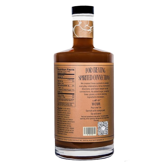 Tilden Tandem Multi Award Winning Non-Alcoholic Cocktail Vegan and No Sugar Added Tart Cherry Bitter Orange American Oak 750ml (Pack of 6)