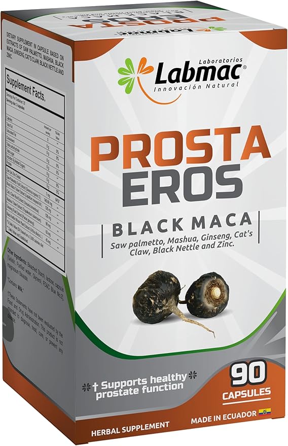 ProstaEros- Prostate Support Supplement - 7 Natural Ingredients - Black Maca Saw Palmetto Mashua Cat's Claw Gingseg Black Nettle and Zinc Capsules 90 Count (Pack of 1)