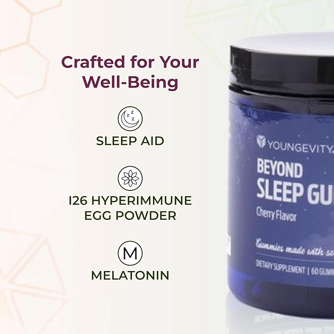 Youngevity Beyond Sleep Gummies – Plant-Derived Melatonin GABA L-Tryptophan Chamomile – Supports Restful Sleep and Relaxation – Tart Cherry Flavor – 60 Vegan Sugar-Free Gummies