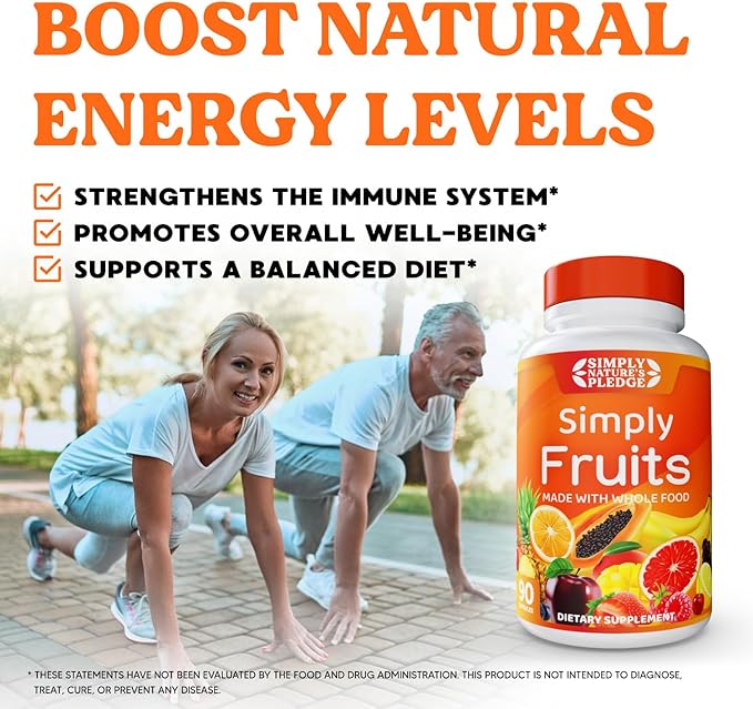Simply Nature's Pledge - 90 Fruit Capsules - Made with Whole Food Superfoods Packed with 25 Different Fruits - 100% Soy Free 90 Count (Pack of 3)