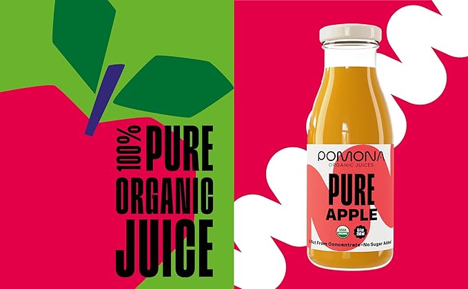 Pomona Organic Apple Juice (Pack of 12) Cold Pressed USDA Organic Juices Apples And Lemon Juice No Added Sugar Not From Concentrate Vegan Kosher Non GMO Pasteurized 8.4 Oz Glass Bottles
