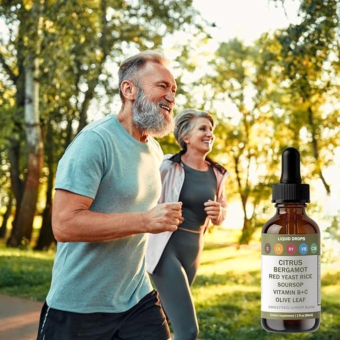 Red Yeast Rice Drops - Cholesterol Support Blend with Citrus Bergamot Red Yeast Rice Soursop Olive Leaf &amp Vitamin B+C Natural Non-GMO Vegan Dietary Supplement 2 fl oz