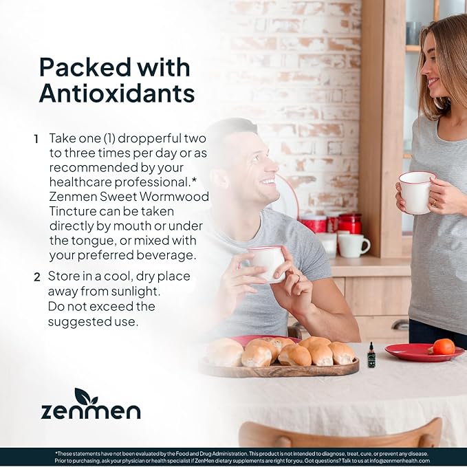 Zenmen Organic Sweet Wormwood (Artemisia Annua) Extract- Immune Support and Source of Antioxidants - 2.32 fl oz / 60ml Vegan Manufactured in The USA