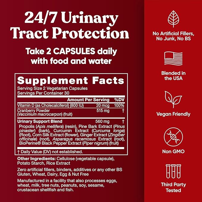 Urinary Tract Supplement Duo Urinary Harmony + Killer Cranberry UT Defense blends D-mannose &amp Hibiscus + Cranberry Pine Bark Propolis &amp Vitamin D Clinical Strength Ingredients 2 X 60 ct