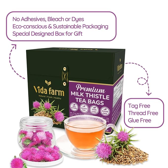 VIDA FARM Milk Thistle Tea Bags - 125 Count 100% Natural Seeds and Leaves Dried Herbal Tea Sugar Free Caffeine Free