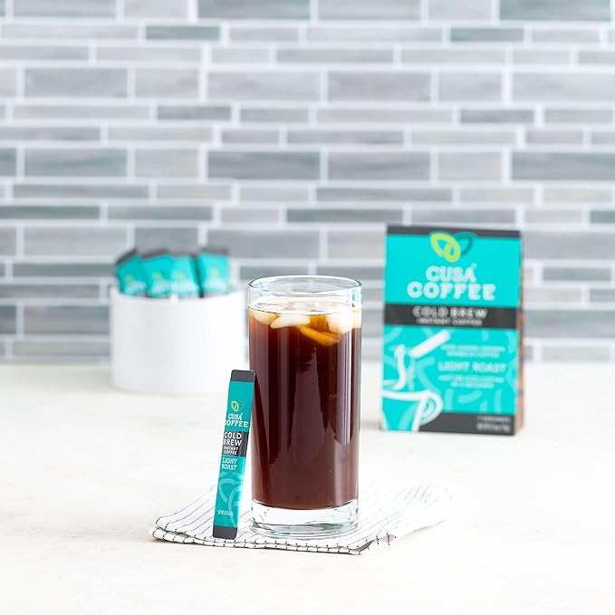 Cusa Tea &amp Coffee | Premium Instant Light Roast | Rainforest Alliance Certified Arabica Beans | Hot or Cold Brew Drink Mix Packets (7 Single Servings)