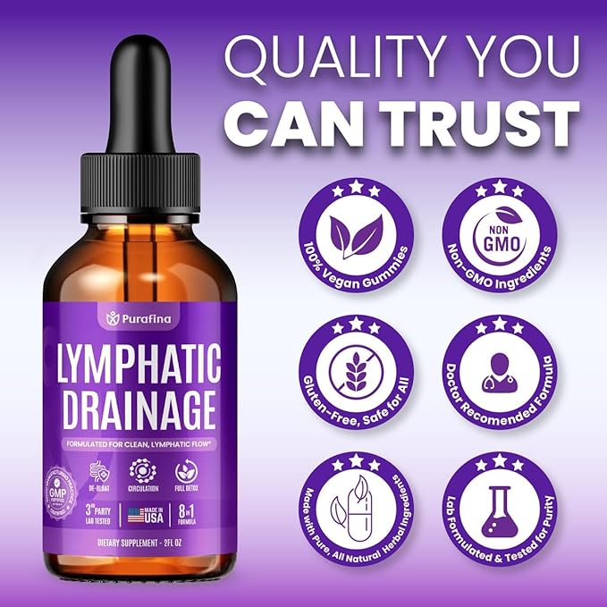 Organic Lymphatic Drainage Drops with Cleavers I Red Root I Burdock I Ginger I Dandelion I Soursop I Black Seed Oil I Ashwagandha Lymph System Support Detox - Liver Cleanse Supplement (1 Bottle)