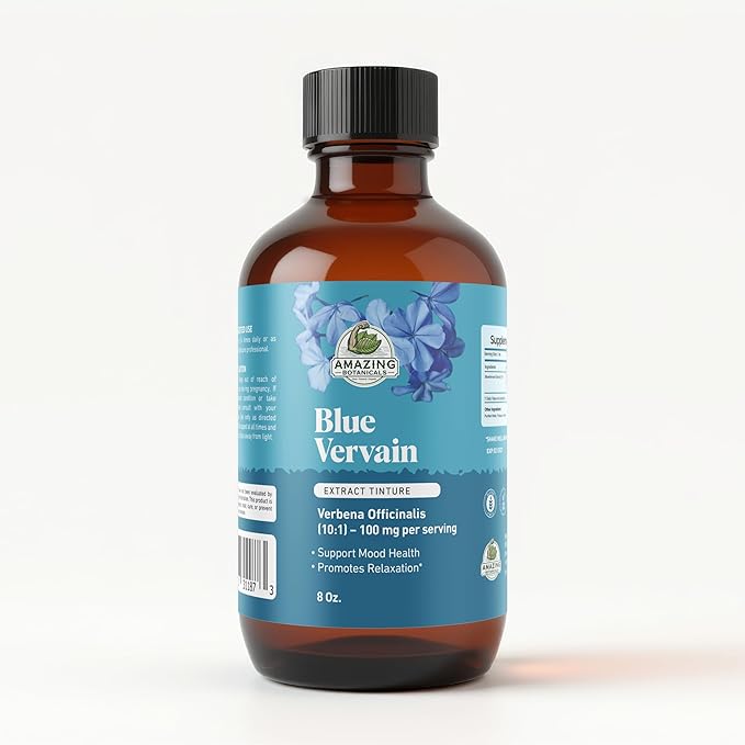Organic Blue Vervain 10X Extract Tincture – Ultra-Concentrated Herbal Supplement – Verbena Hastata for Calm Mood &amp Nervous System Support – Vegan Sugar &amp Alcohol-Free Herb Drops - 8 fl oz/ 2