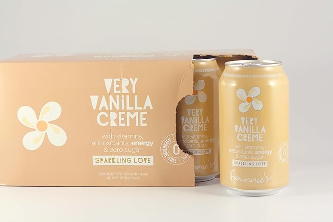 KauffmanTreats Frannie Sparkling Beverage- Zero Calories &amp Sugar Aspertame Free: 8-Ct 12 Oz. Cans (Very Vanilla Creme)