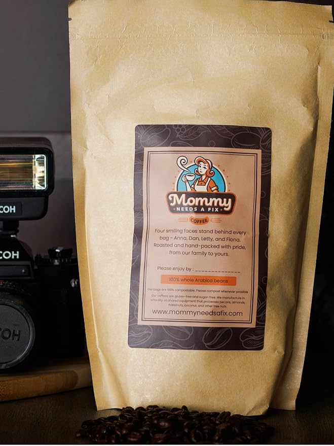 Mommy Needs A Fix Full Caff Whole Bean Coffee | 100% All Natural Arabica Beans | Medium Roast | Pregnancy &amp Breastfeeding Friendly | Roasted in the USA | 1 lb