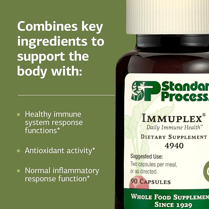Standard Process Inc. Immuplex - Daily Immune Support Supplement with Folate Iron Vitamin C &amp Vitamin A - Mineral Supplement with Antioxidant Ingredients - 90 Capsules