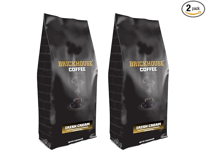 Brickhouse Irish Cream Flavored Ground Coffee – Smooth &amp Creamy Non-Alcoholic Indulgence 100% Arabica 2-Pack (12oz Bags)