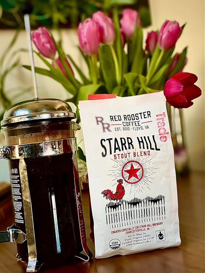 Red Rooster Coffee Organic Starr Hill Stout Coffee – Medium-Dark Roast Whole Bean – Notes of Dark Chocolate Praline &amp Citrus – 2LB – USDA Organic Fair Trade