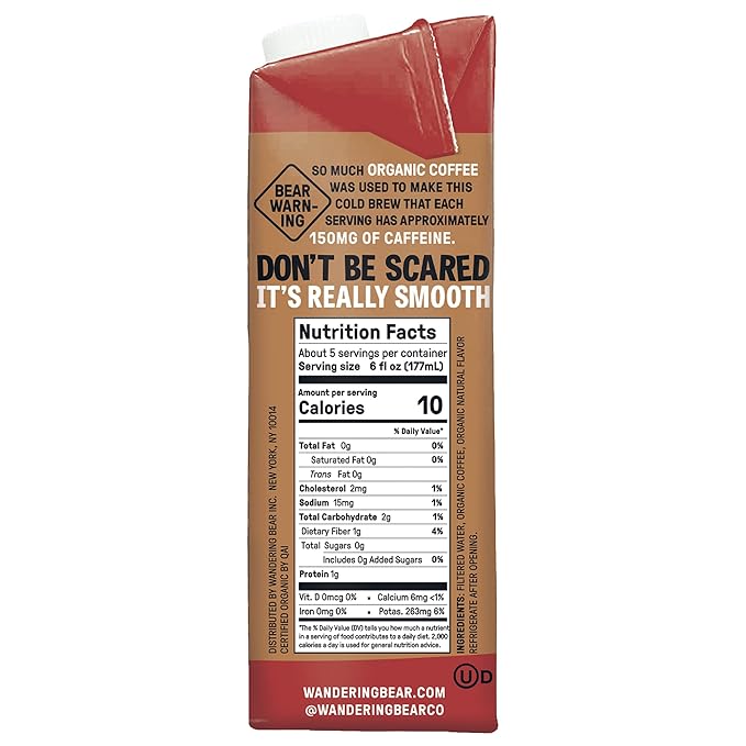 Wandering Bear Organic Cold Brew Coffee Variety Pack - Extra Strong Bold Smooth Unsweetened Shelf-Stable Ready to Drink &amp Vegan Iced Cold Brewed Coffee Drink - 32 fl oz (3pk - Vanilla Black
