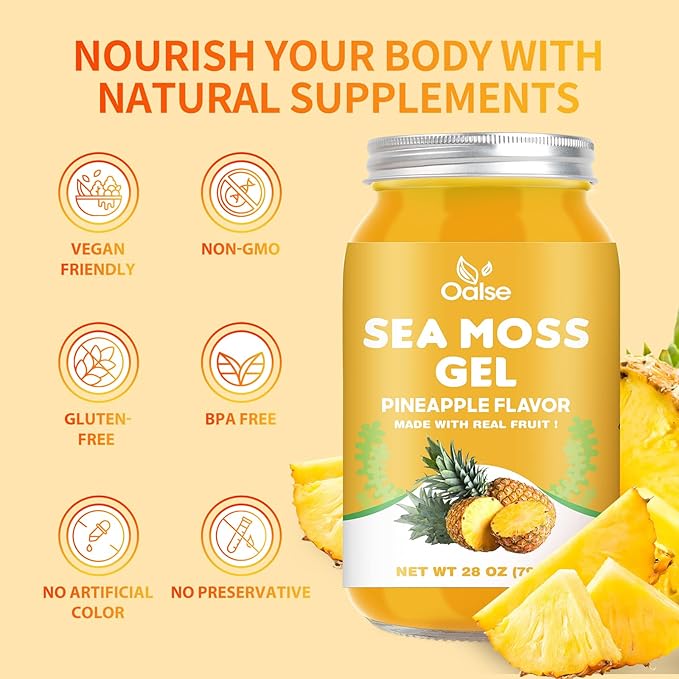 Sea Moss Gel - Raw Nutritious Irish Sea Moss Gel Rich in 102 Vitamins and Minerals Proteins &amp Vitamins Vegan-Friendly 28OZ Pineapple Flavor