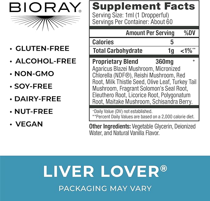 BIORAY Daily Liver Lover - 2 fl oz - Supports the Liver &amp Adrenals - Non-GMO Vegan Gluten Free