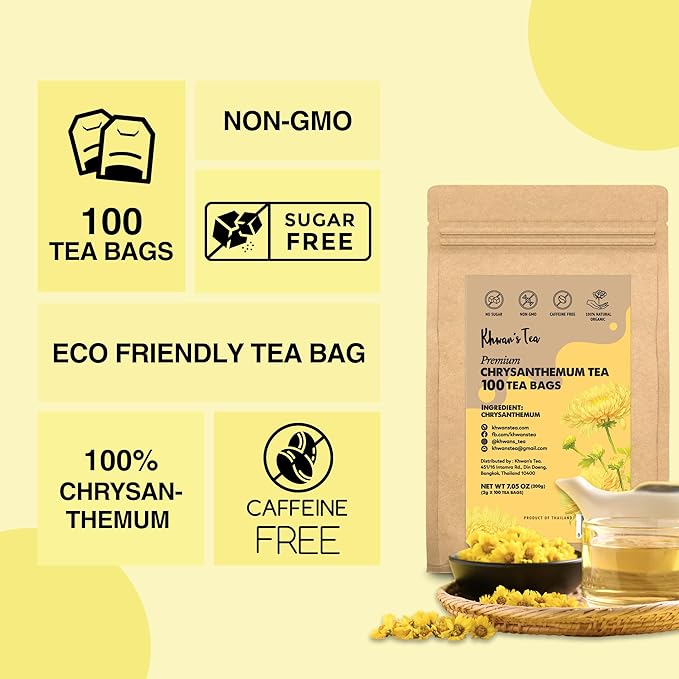 KHWAN’S TEA Chrysanthemum Flower Tea – Premium Herbal Tea Caffeine-Free Sun-Dried Flowers Soothing Aroma Perfect for Relaxation