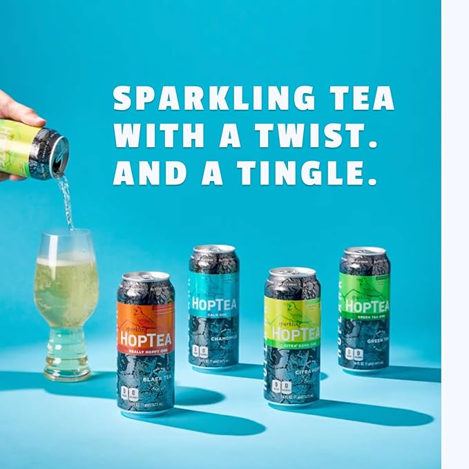 HOPLARK Sparkling HopTea – CORE MIXED PACK – Tall 16fl oz Cans (Pack of 12) - Sparkling Tea Sampler Featuring Green Tea White Tea Black Tea and Chamomile – Zero Calorie – Unsweetened – Caffeinated