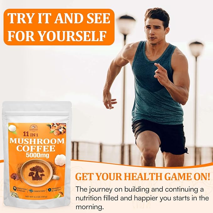 Mushroom Coffee - Mushroom Coffee Organic with 11 Superfood Mushrooms Includes Lion's Mane Reishi Chaga Cordyceps and Adaptogens Mushroom Supplement for Energy Focus Memory and Immunity - 5.3oz