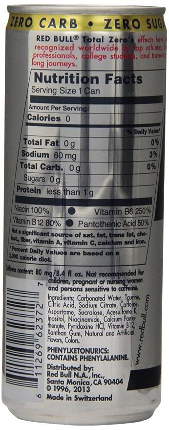 8 Pack - Red Bull Energy Drink - Total Zero - 8.3oz