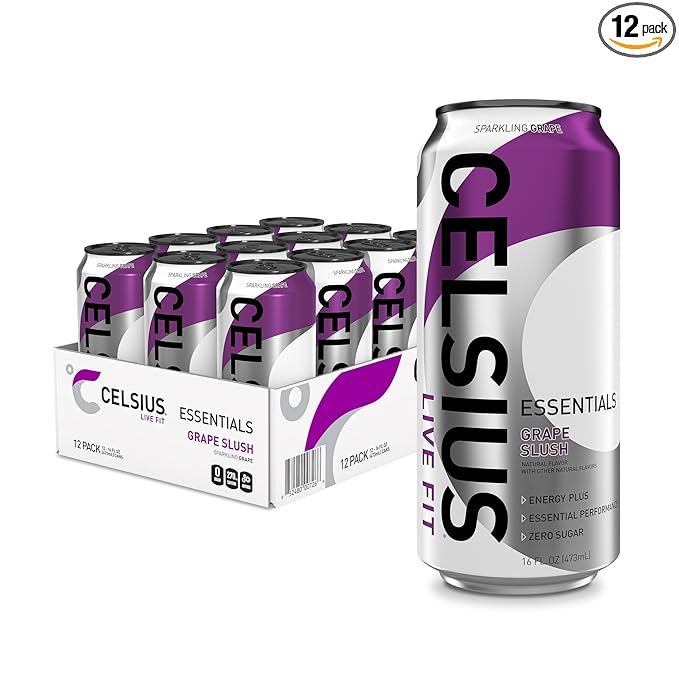 CELSIUS Essentials™ Sparkling Grape Slush Sugar Free Performance Energy Drink Can 16 Fl Oz (Pack of 12)