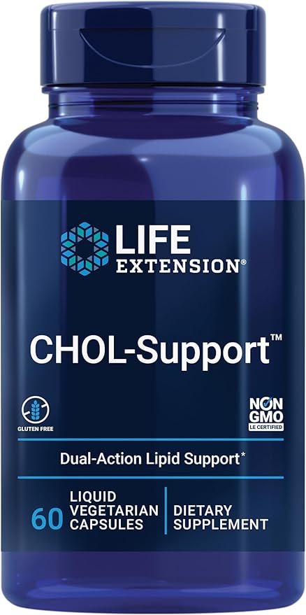 Life Extension CHOL-Support™ Helps Maintain Already Healthy Cholesterol Heart Health Artichoke Leaf Extract Vitamin B5 pantethine Gluten-Free Non-GMO Vegetarian 60 Capsules
