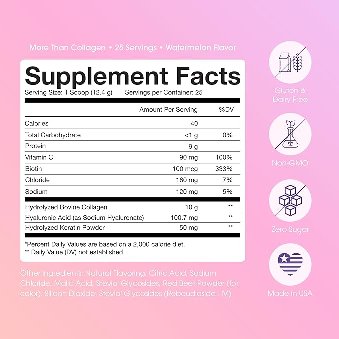 Obvi More Than Collagen Powder | Supports Healthy Hair Skin Nails Joints Gut | Grass-Fed Multi Collagen Supplement with Hyaluronic Acid Biotin Keratin | Watermelon 25 Servings