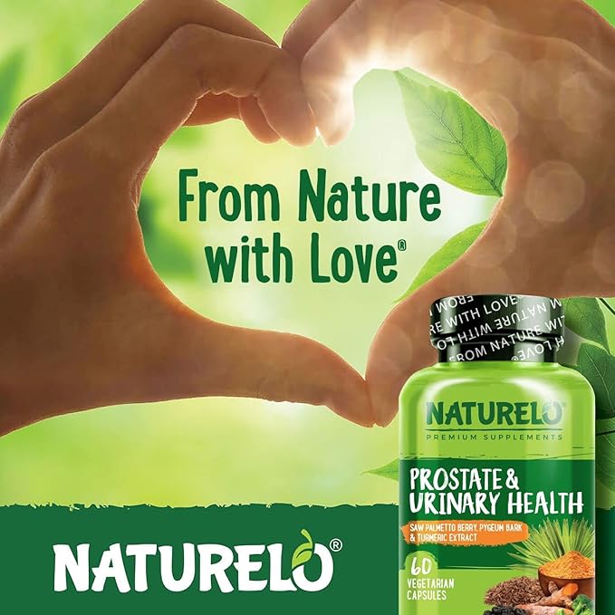 NATURELO Prostate &amp Urinary Health Comprehensive Formula with Saw Palmetto Pygeum Tumeric Plant Sterols Broccoli and Lycopene 60 Vegetarian Capsules