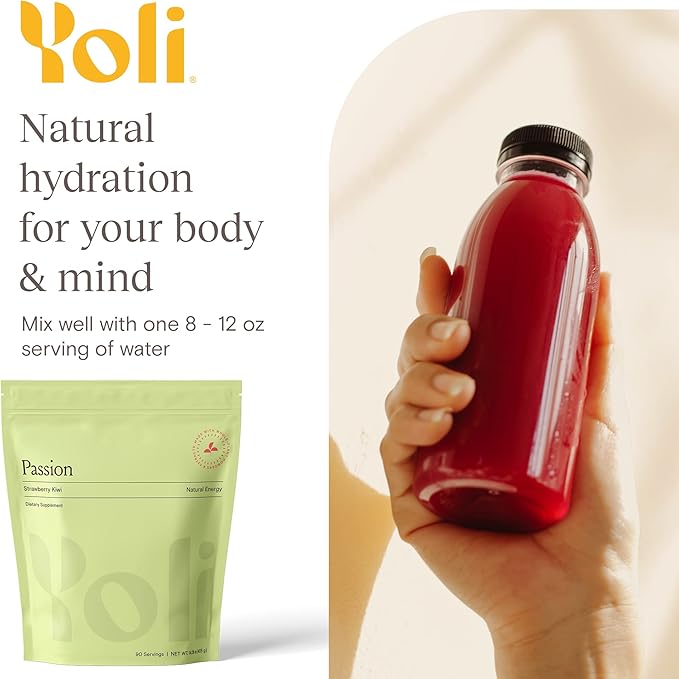 Yoli® Passion Energy Drink Powder Mix - Natural Energy Drink Mix for Endurance and Stamina Bulk 90 Servings - Kiwi Strawberry