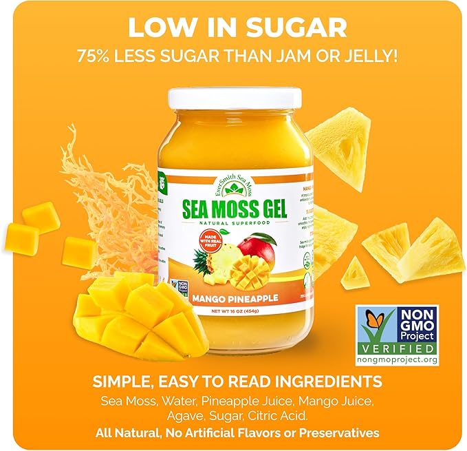 Wildcrafted Irish Sea Moss Gel | Made in USA | Rich in Vitamins &amp Minerals | Sea Moss Gel Raw | Nutritional Supplement | Mango Pineapple (1 Jar)