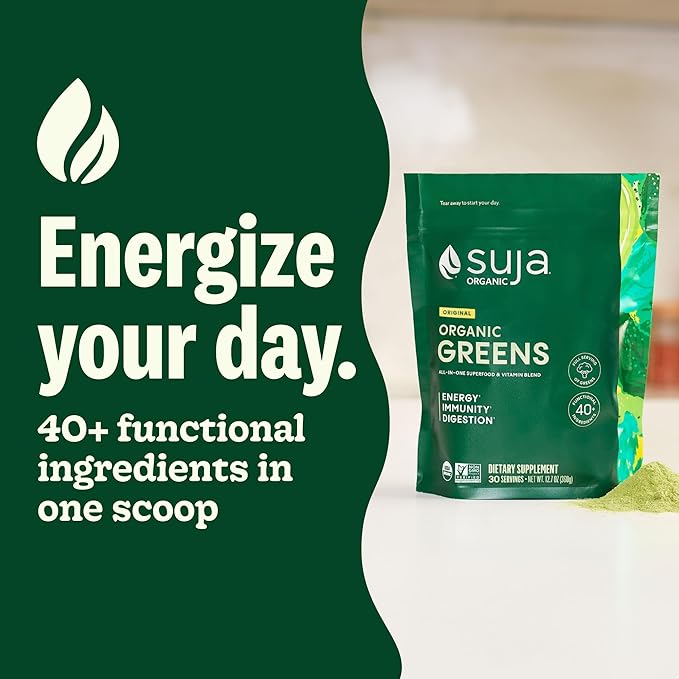 Suja Organic Greens Powder Probiotic Blend Spirulina Daily Superfood Drink or Smoothie Mix for Immune Support Digestion &amp Energy Vegan Gluten Free Non GMO 30 Servings