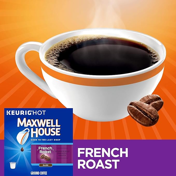 Maxwell House Cafe Collection Decaf House Blend Medium K-Cups + Coffee K-Cup Pods French Roast Dark 12 CT (Variety Pack)