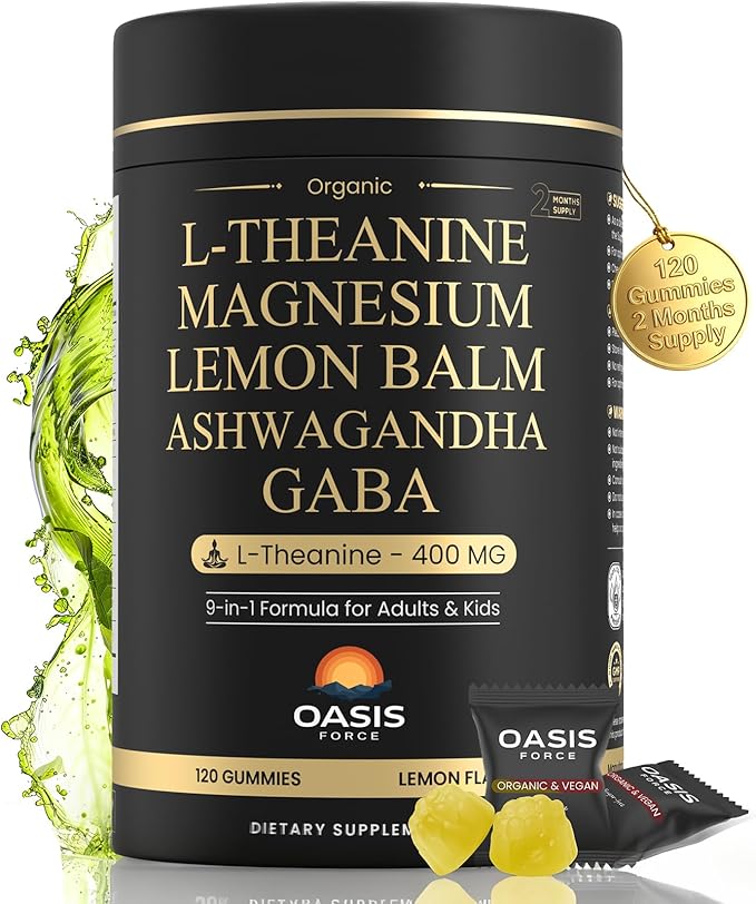 L-Theanine 400mg Gummies L Theanine Supplement for Kids &amp Adults with Magnesium Glycinate GABA Ashwagandha L'theanine Chewable for Restful Sleep Stress Support Relaxation Calm 60 Day Suppl