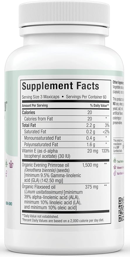 Organic Evening Primrose Oil Capsules 1500mg - EPO Gamma Linolenic Acid Supplement - Hormone Balance for Women - PMS &amp Hot Flashes Menopause Relief - GLA Hormonal Acne Supplements 180 Count