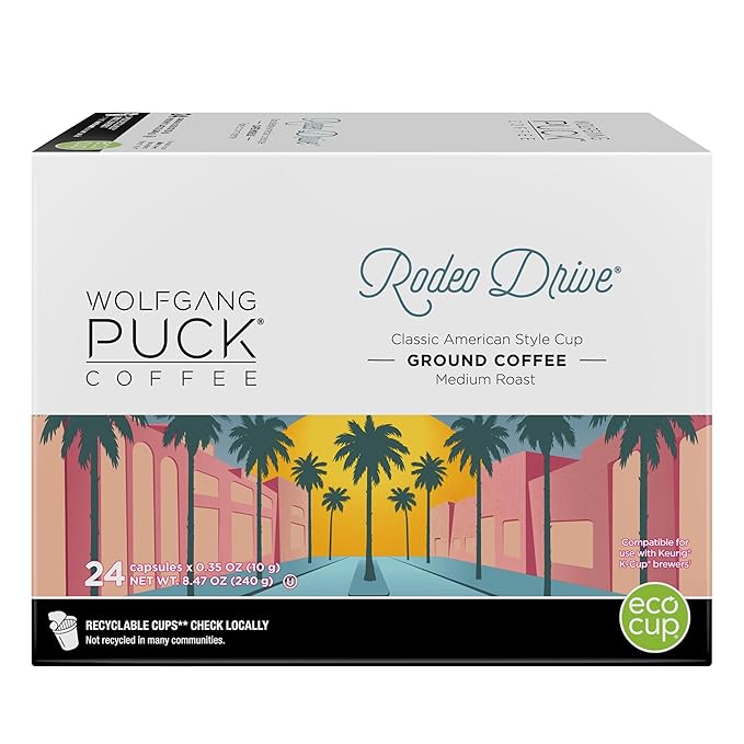 Wolfgang Puck Coffee Single Serve Capsules Medium Roast Compatible with Keurig K-Cup Brewers Rodeo Drive 24 Count (Pack of 1)