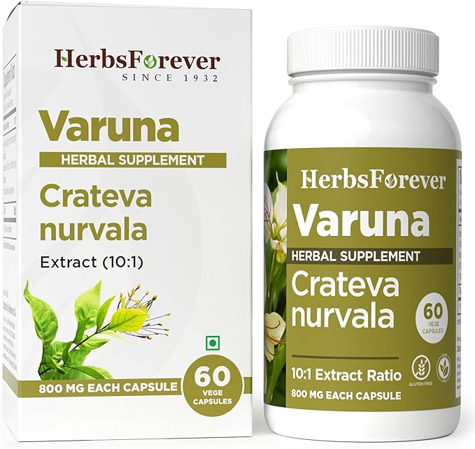 Herbsforever Varuna Nurvala Extract Capsules - Vegan &amp Gluten Free | Plant Based Supplement for Bladder &amp Kidney Function 800 mg per Capsules (60 Nos)