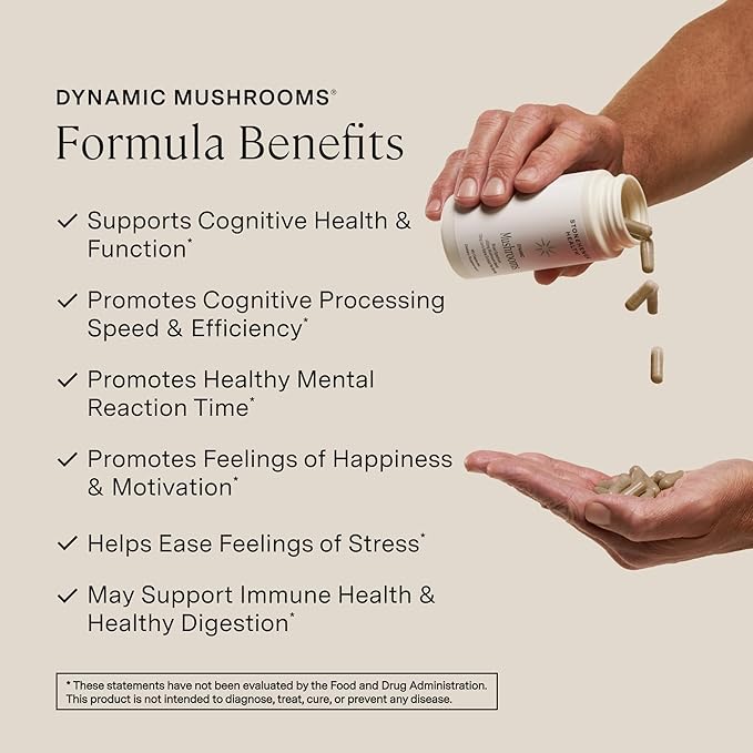 Stonehenge Health Dynamic Mushrooms 1400 mg – 5 Mushroom Complex (Lion’s Mane Reishi Chaga Maitake Shiitake) – 100% Fruiting Bodies Nootropic – Brain Memory Focus &amp Immune Support – 60 Cap