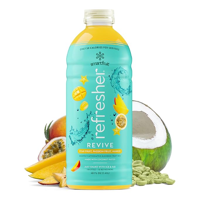 Smartfruit Revive Refresher – Star Fruit Passion Fruit Mango – Made with Real Fruit Juice No Added Sugar Coconut Water for Hydration Green Coffee Bean Extract for Natural Energy – 48oz Drink Mix