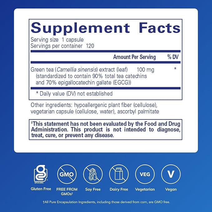 Pure Encapsulations Green Tea Extract (Decaffeinated) | Hypoallergenic Antioxidant Support for All Cells in The Body* | 120 Capsules