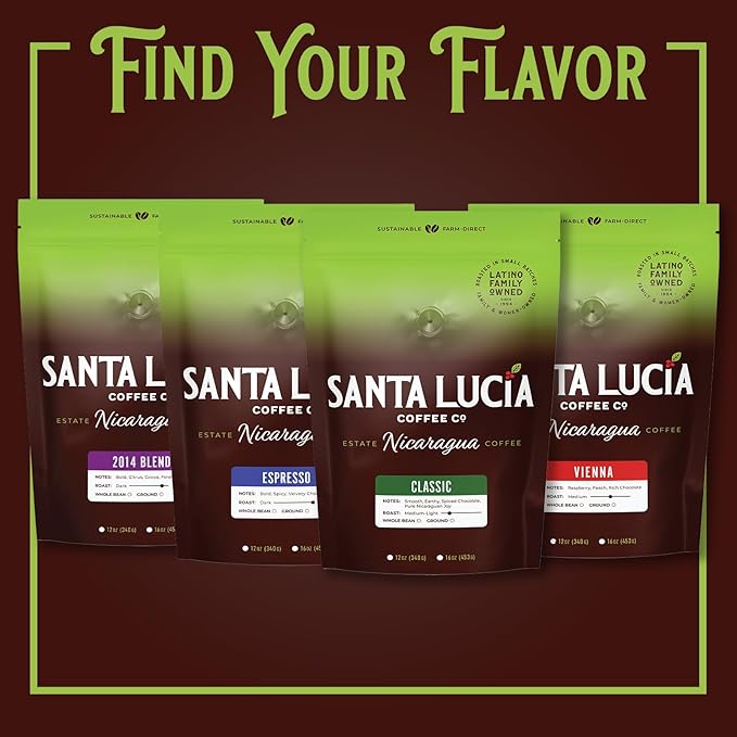 Santa Lucia Coffee Café Crema Espresso Roast Coffee - Specialty Volcanic Nicaraguan Espresso Roast - Farm-Direct Low-Acid - Dense Golden Crema - 91-Point Small-Batch - Ground - 16oz (Pack of 2)