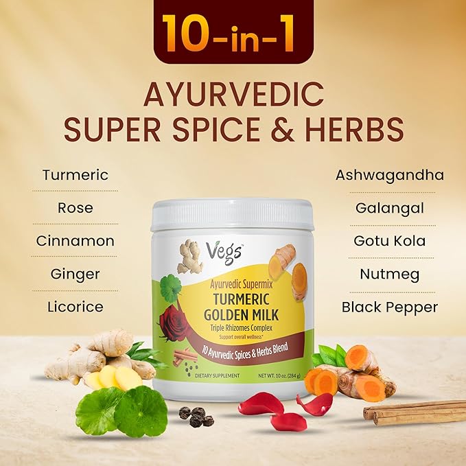 Turmeric Golden Milk Powder (150 Servings) - Ayurvedic Triple Rhizomes Spice Mix Organic Turmeric Golden Latte with Ginger Rose Cinnamon Ashwagandha for Immune Focus Cognitive (10 oz)