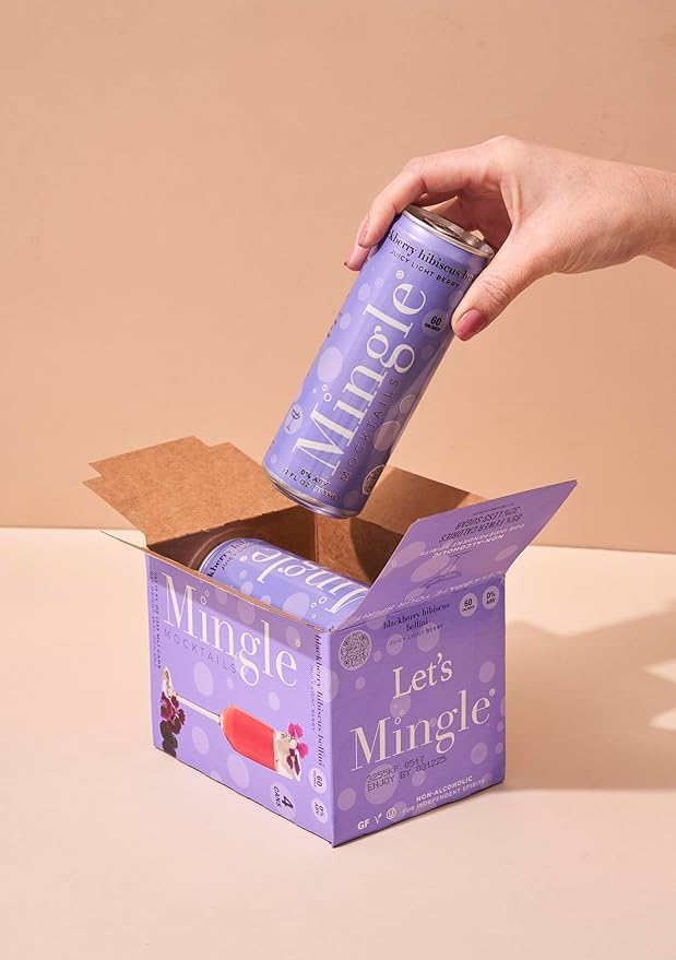 Mingle Mocktails Blackberry Hibiscus Bellini Non Alcoholic Drinks Alcohol Alternative Pre-Mixed Drinks with Real Juice Canned Mocktails or Cocktail Drink Mixer Gluten Free Vegan 24 Pack 12 fl oz