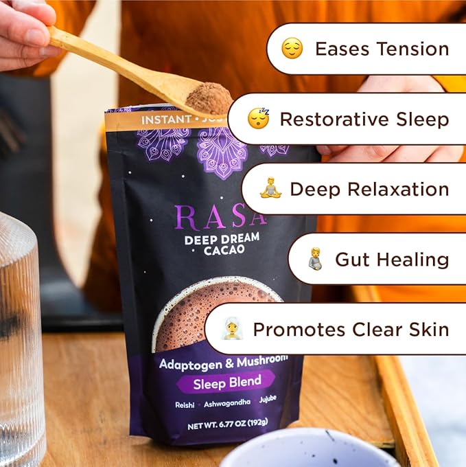 Rasa Deep Dream Cacao – Adaptogenic Mushroom Sleep Blend | Vegan Gluten Free with Reishi + Ashwagandha + Jujube (6.77 oz. / 24 Servings)
