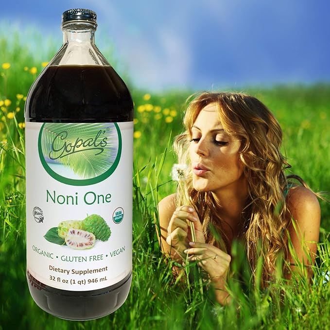 Noni One | 100% Pure Organic Noni Juice - 32oz Glass Bottle (1 qt) | Gluten-Free and Vegan Superfruit Supplement 30 grams of Noni Juice Per Serving Vitamin and Antioxidant Rich | Gopal's Healthfoods
