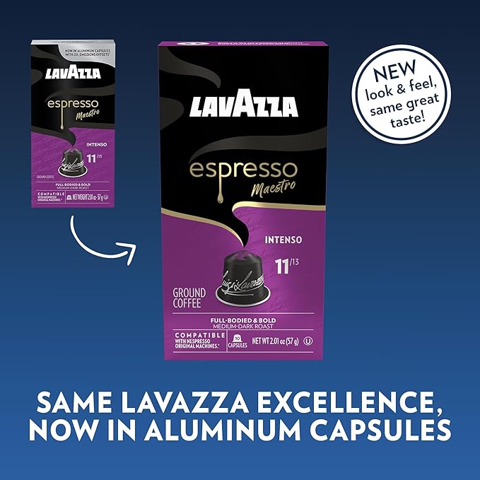 Lavazza Espresso Maestro Intenso Aluminum Capsules Compatible with Nespresso* Original Machines Medium-Dark Espresso Roast Arabica and Robusta (60 Capsules)