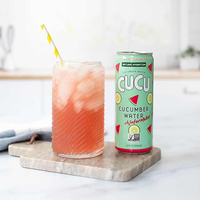 CUCU Pressed Cucumber + Watermelon Water – Real Juice from Fresh Cucumbers and Watermelons with Vitamin C Electrolytes &amp Antioxidants – No Sugar Added Non-GMO – 11 fl oz Cans 12 Pack