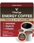 VitaCup Energy Dark Roast Coffee Pods Boost Focus &amp Metabolism Antioxidants B Vitamins Bold &amp Smooth100% Arabica Coffee Single Serve Pod Compatible with Keurig K-Cup Brewers32 Ct