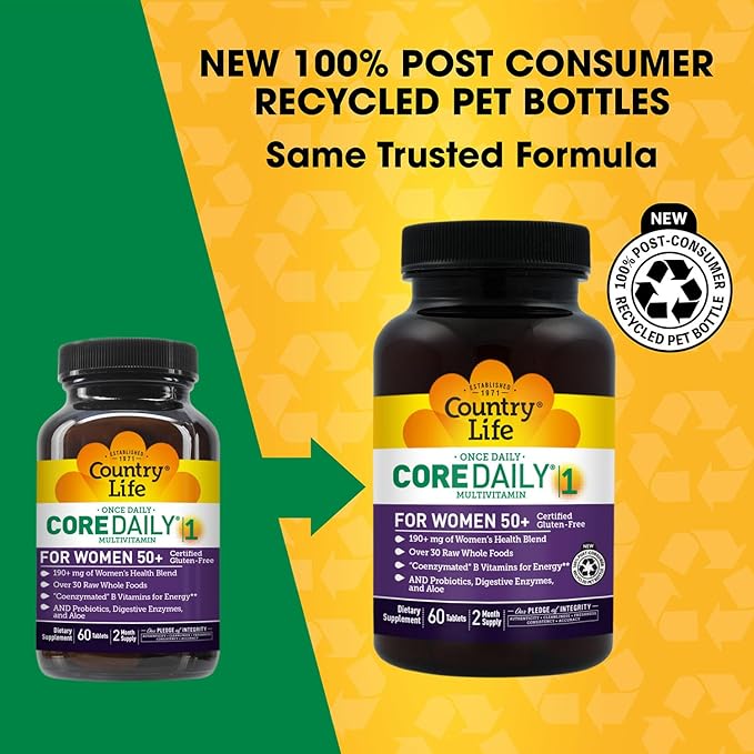 Country Life CORE Daily-1 for Women 50+ Multivitamin - Formulated for Women Over 50 Complete Daily Nutrition with Women's Health Blend Coenzymated B Vitamins Probiotics and Digestive Enzymes